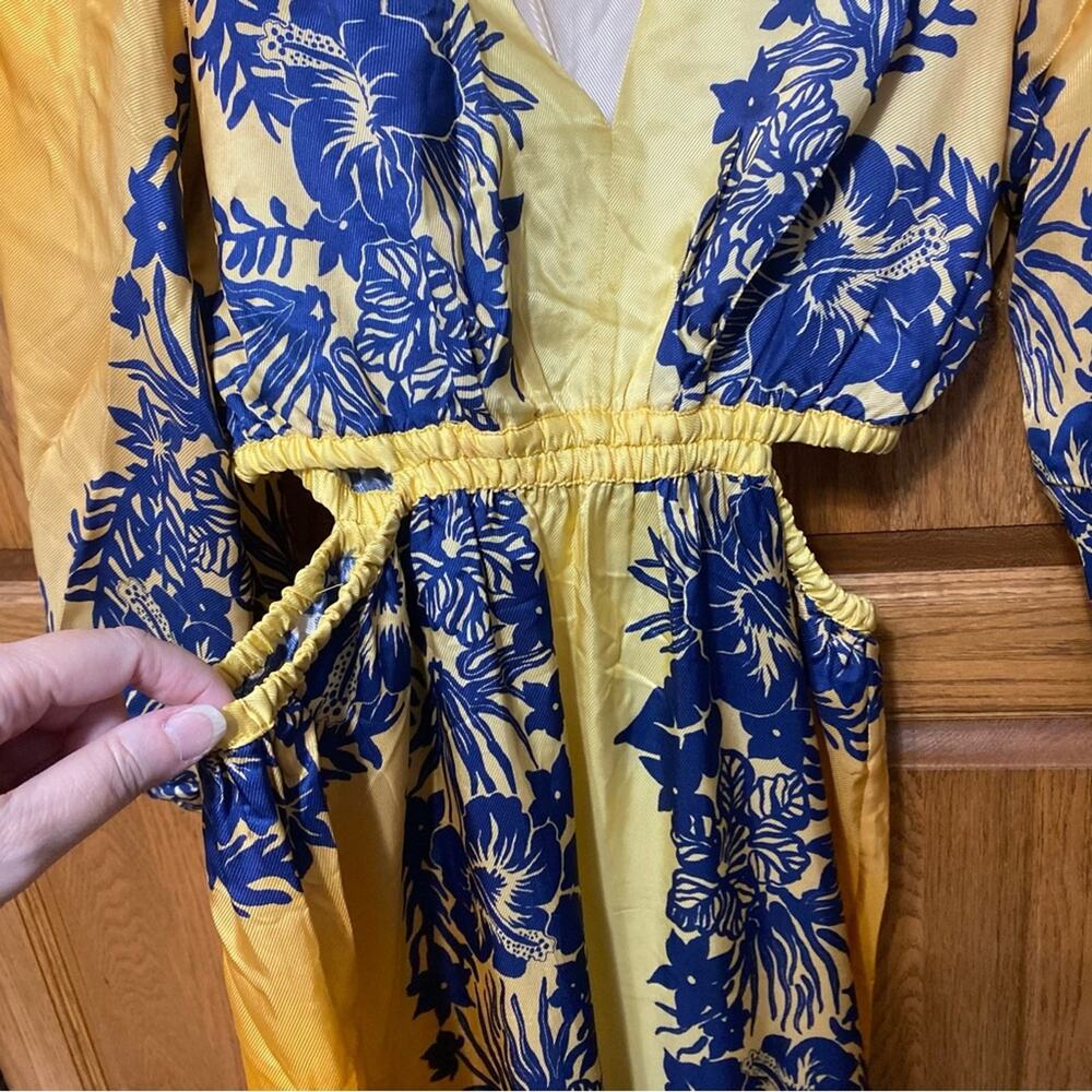 Sandro Willow Maxi Dress Yellow Blue Floral Pullover Boho Artsy Women’s Sz 2 - Picture 15 of 16
